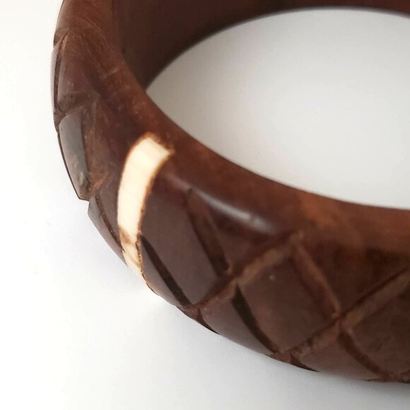 Wood Bone Inlay Boho Wide Cuff Bracelet - Picture 3 of 9